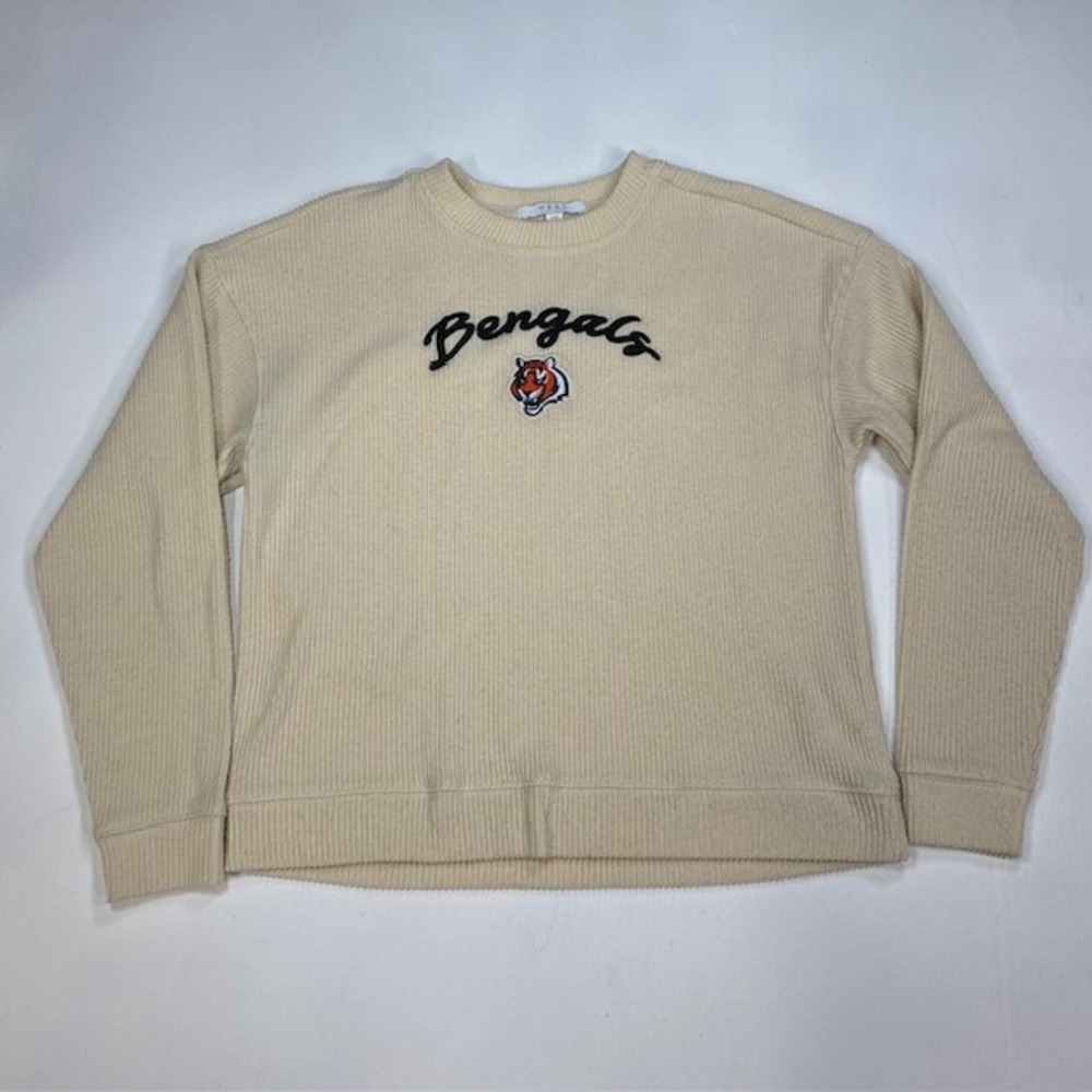 WEAR by Erin Andrews Cincinnati Bengals Ribbed Pullover Sweatshirt Cream Medium
